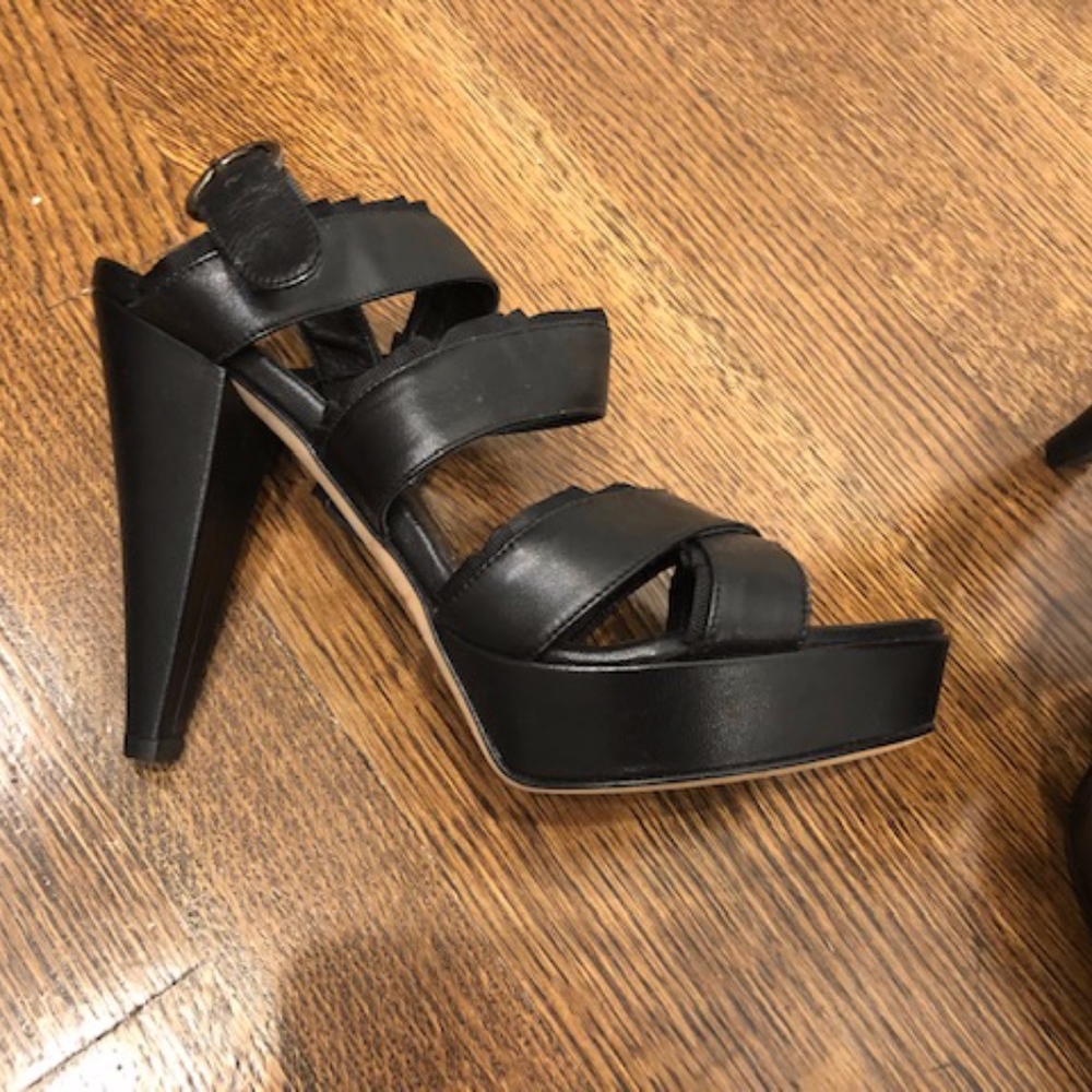 Tibi Black Strappy Platform Sandals Shoes 7